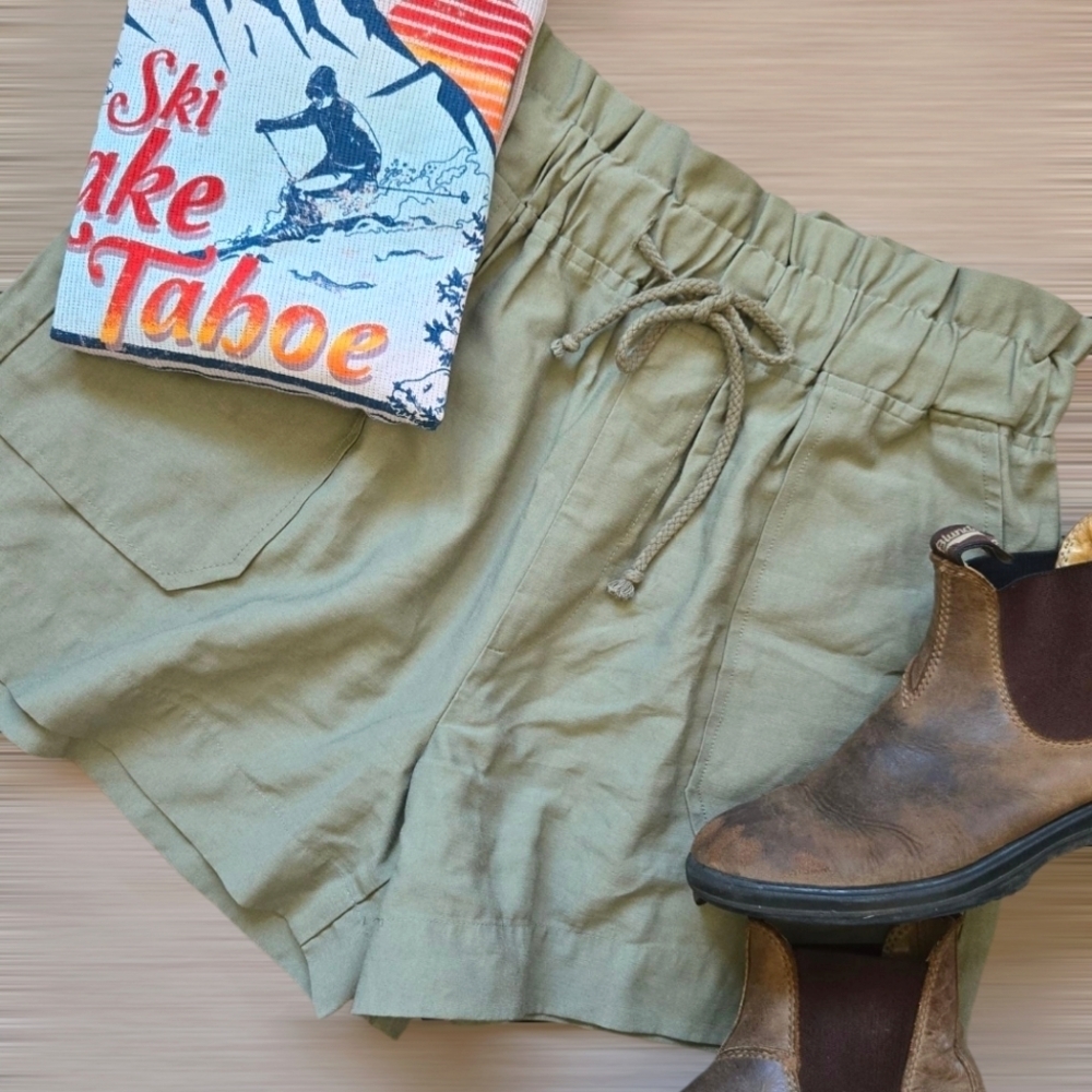 Forever 21 Olive Paperbag Drawstring Shorts Size Large - Picture 8 of 10